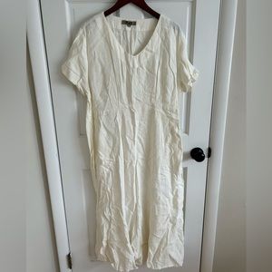 Flax off white cream maxi dress linen pockets short sleeve size L (14-18)